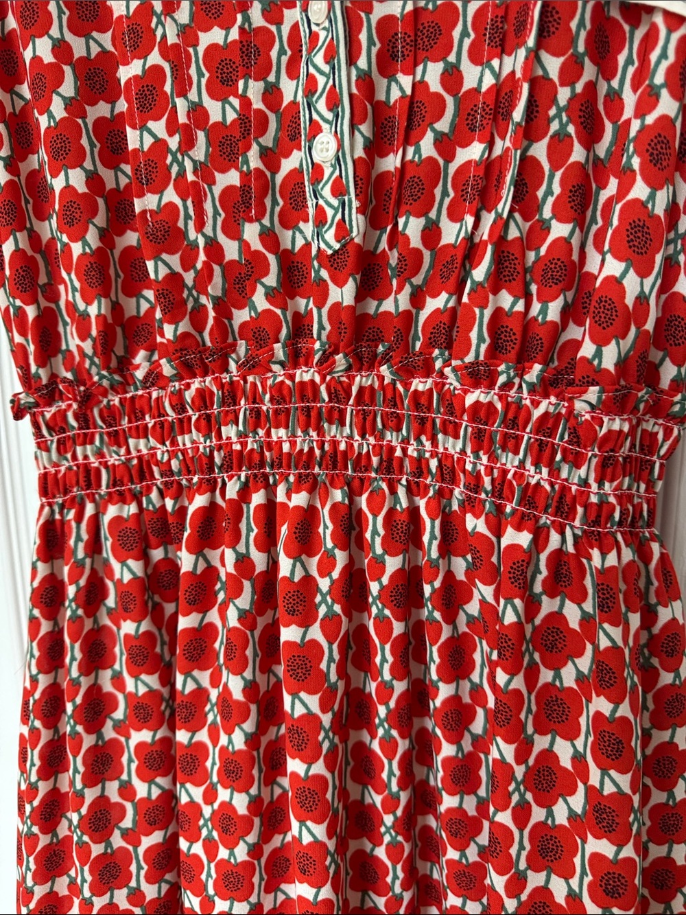 Max Studio Red Floral Smocked Midi Dress with Ruffle Tiers - Picture 4 of 6